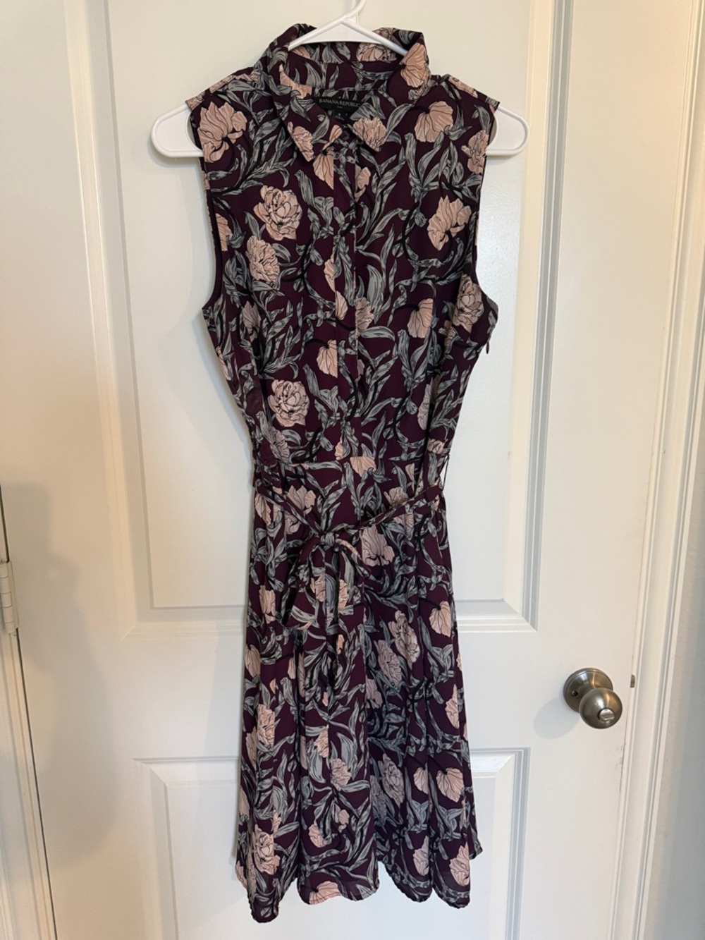 Banana Republic Plum Floral Sleeveless Tie-Waist Midi Dress